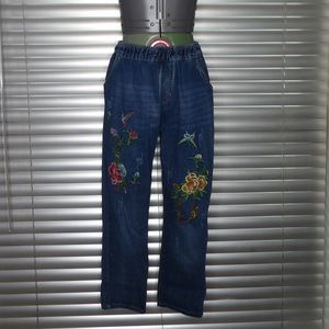 denim flowers paperbag capri jeans, small, aitailan